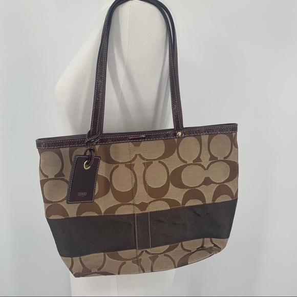 Coach Handbags - Coach Signature Brown Stripe Shoulder Bag 10124